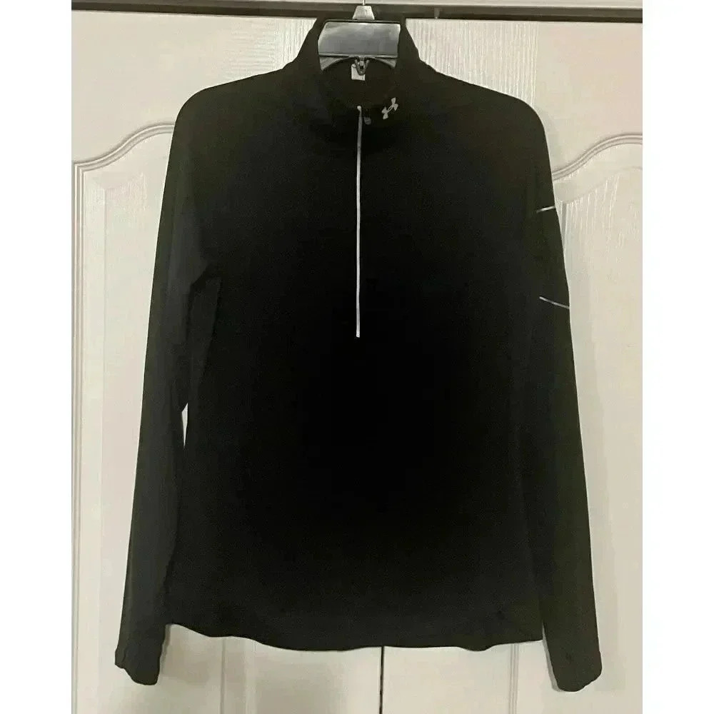 Under Armour Black 1/2 Zip Fitted Athletic Jacket Black Womens Fitted Sz M
